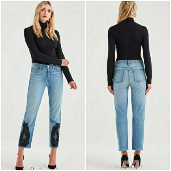 7FAM Edie Black Rhinestone Satellite Sky Jeans - Picture 1 of 17